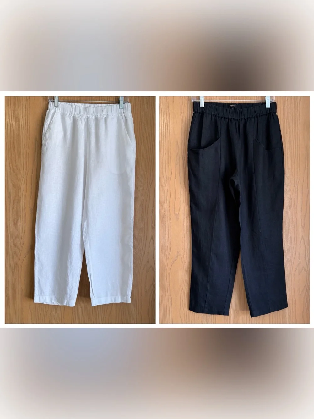 Quince | Women’s Small | Lot Of 2 White Black Linen Tapered Leg Ankle Pants